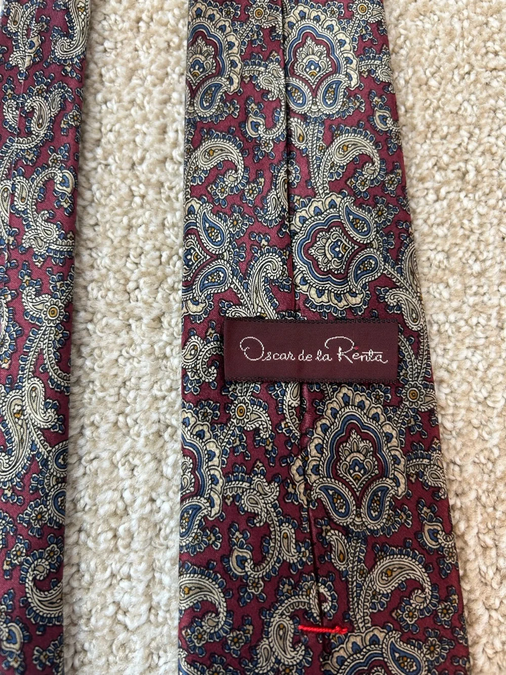 Vintage Silk Oscar de la Renta Couture Necktie Burgundy and Gold Paisley